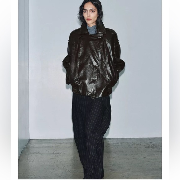 Zara ZW COLLECTION WOOL PINSTRIPE PANTS Sz L - Picture 4 of 12